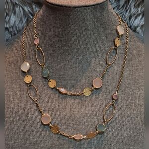Elegant Gold-toned Necklace with Multi-colored stones